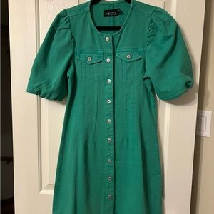 Pieces Green Puff Sleeve Mini Dress
